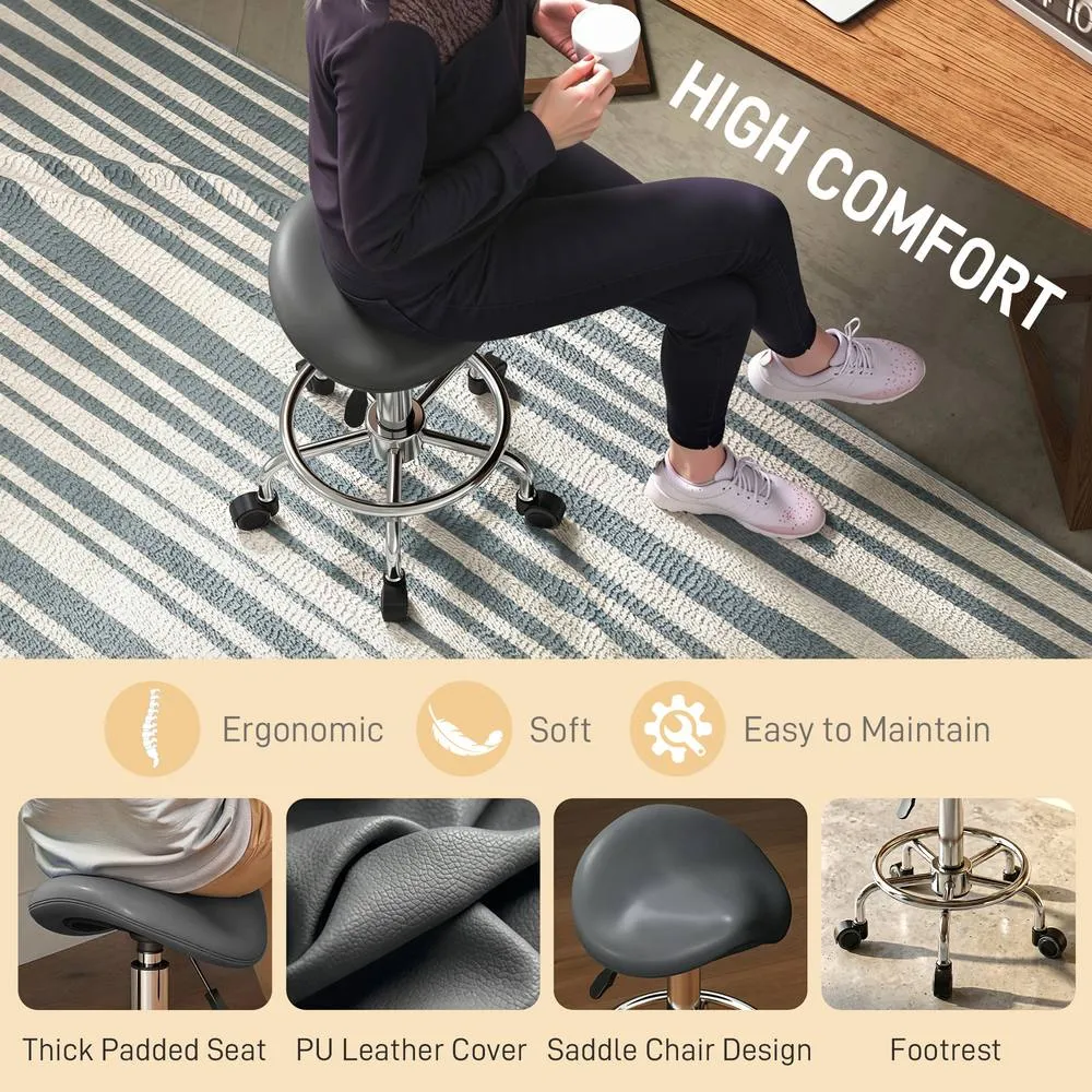 HOMCOM Saddle Chair, Rolling Salon Stool for Massage Spa, Grey 6