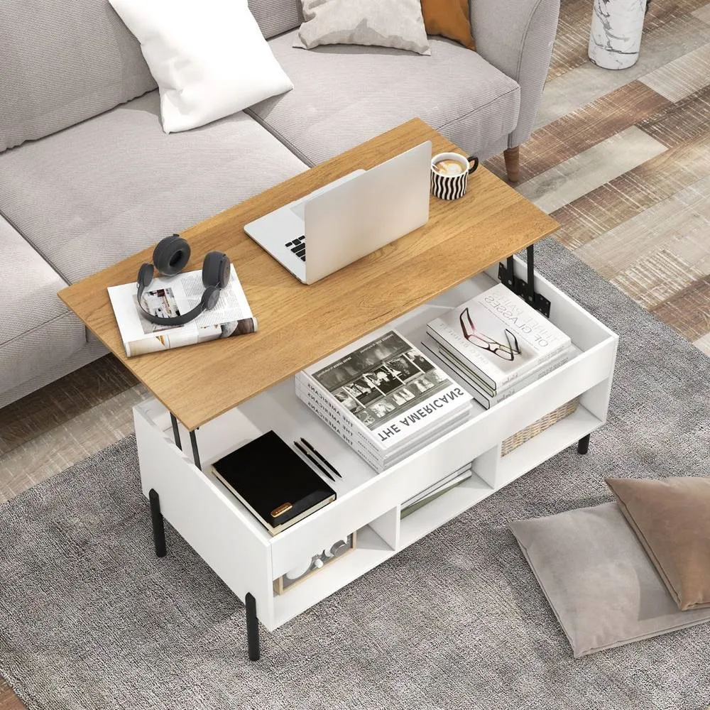 Costway Lift Top Coffee Table Central Table w/Lifting Tabletop in White 6