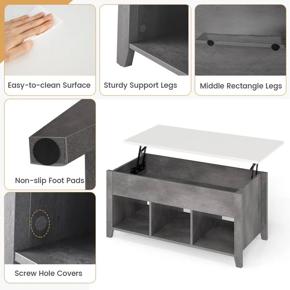 Costway Lift Up Coffee Table Rising Center Table Accent Table w/ Lift Top-Grey in Grey 5