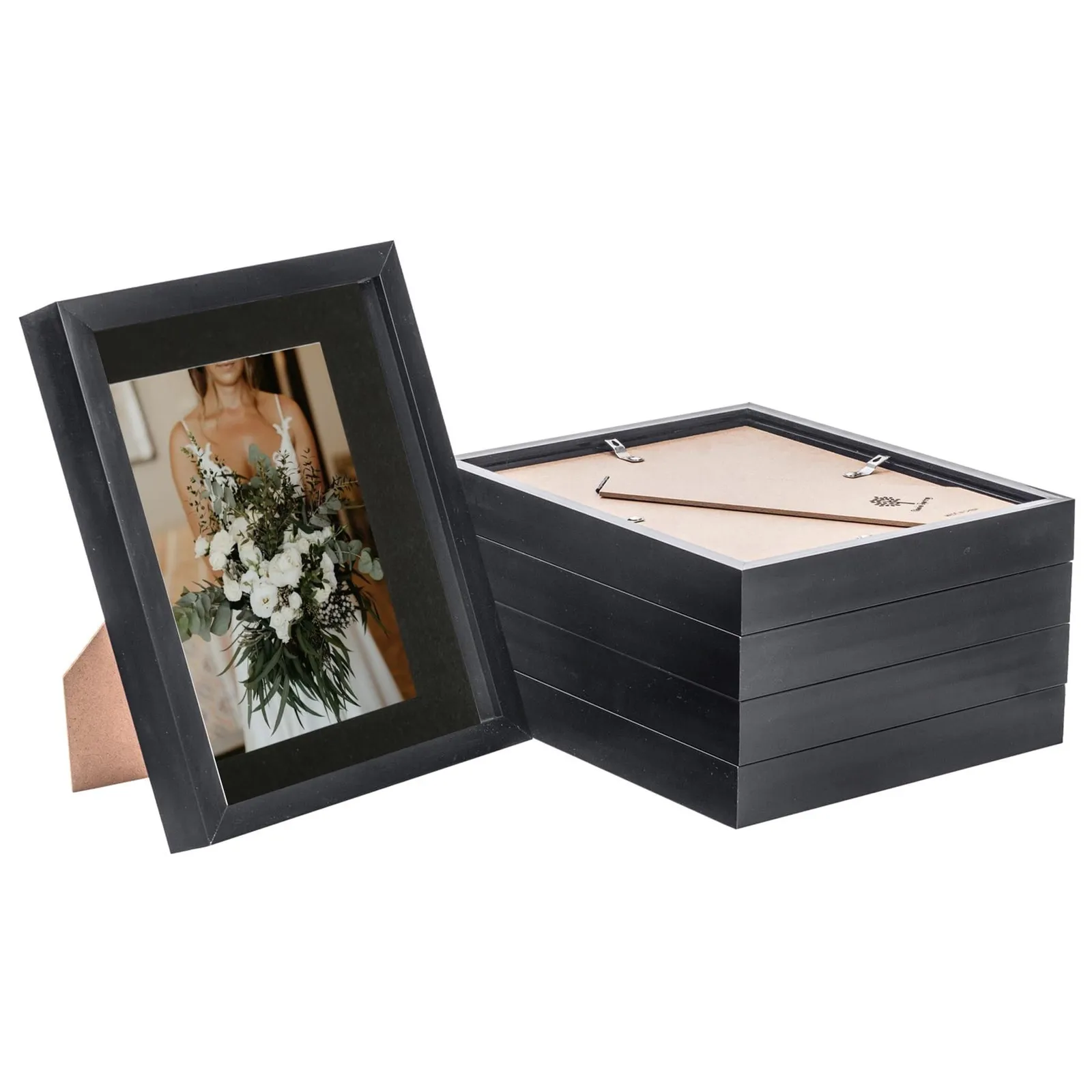 Nicola Spring 3D Box Photo Frames - 8 x 10" with 5 x 7" Mount - Grey Mount - Pack of 5 in Black
