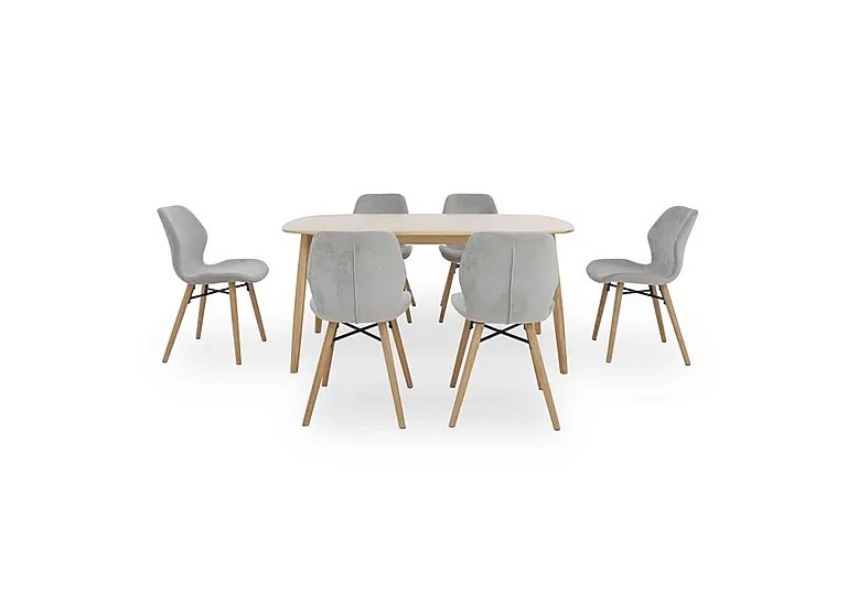 Stockholm Fixed Dining Table with 6 Upholstered Chairs - Light Oak