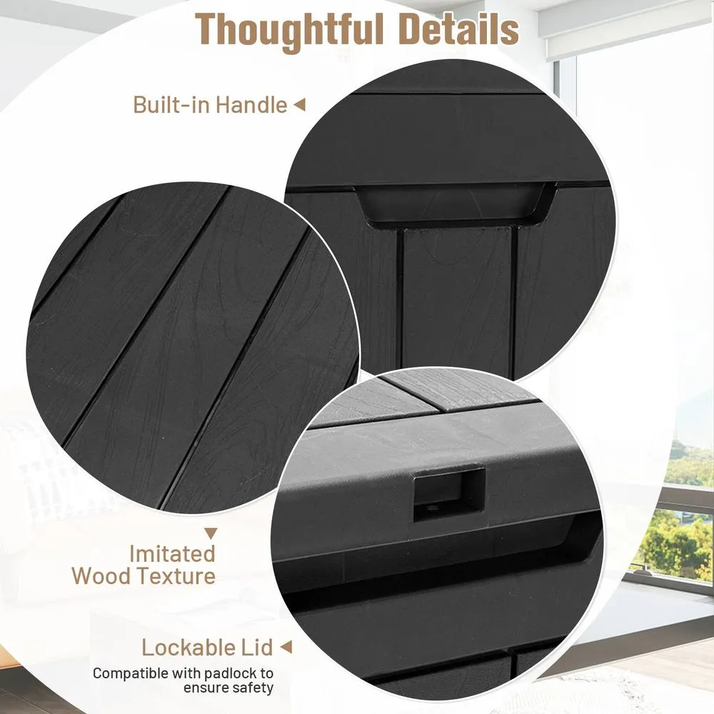 Costway Outdoor Garden Storage Box Waterproof Patio Utility Chest Plastic Lid Container in Black 6