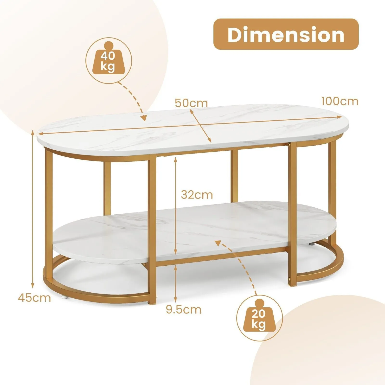 Costway Modern Faux Marble Coffee Table 2Tier Rectangular Chic Cocktail Accent Table in White 2