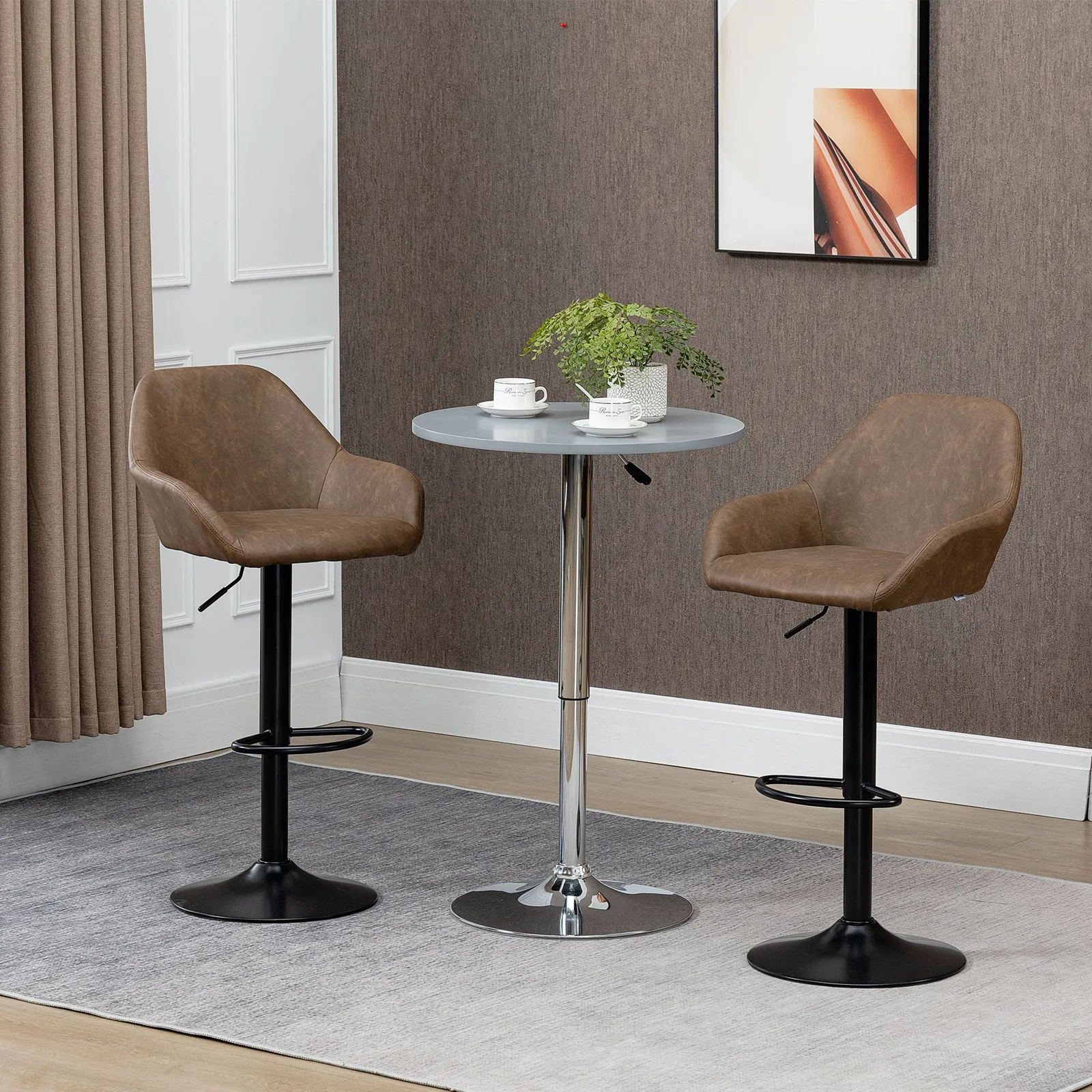 HOMCOM Bar Stools Set of 2 Swivel Barstool W/ Footrest Kitchen Dining Room in Dark Brown
