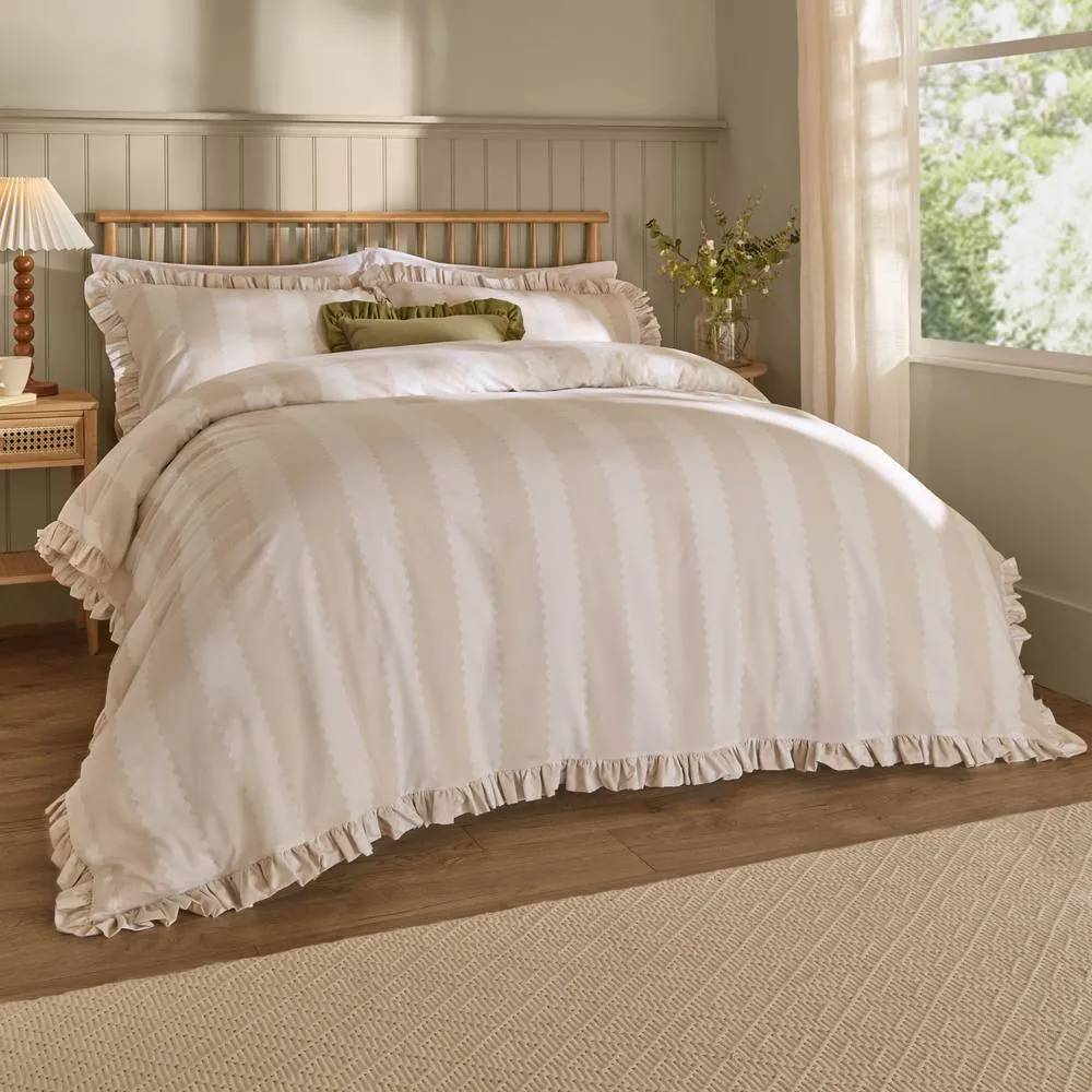 Wylder Birdie Stripe Ruffle Duvet Cover Set in Natural 1