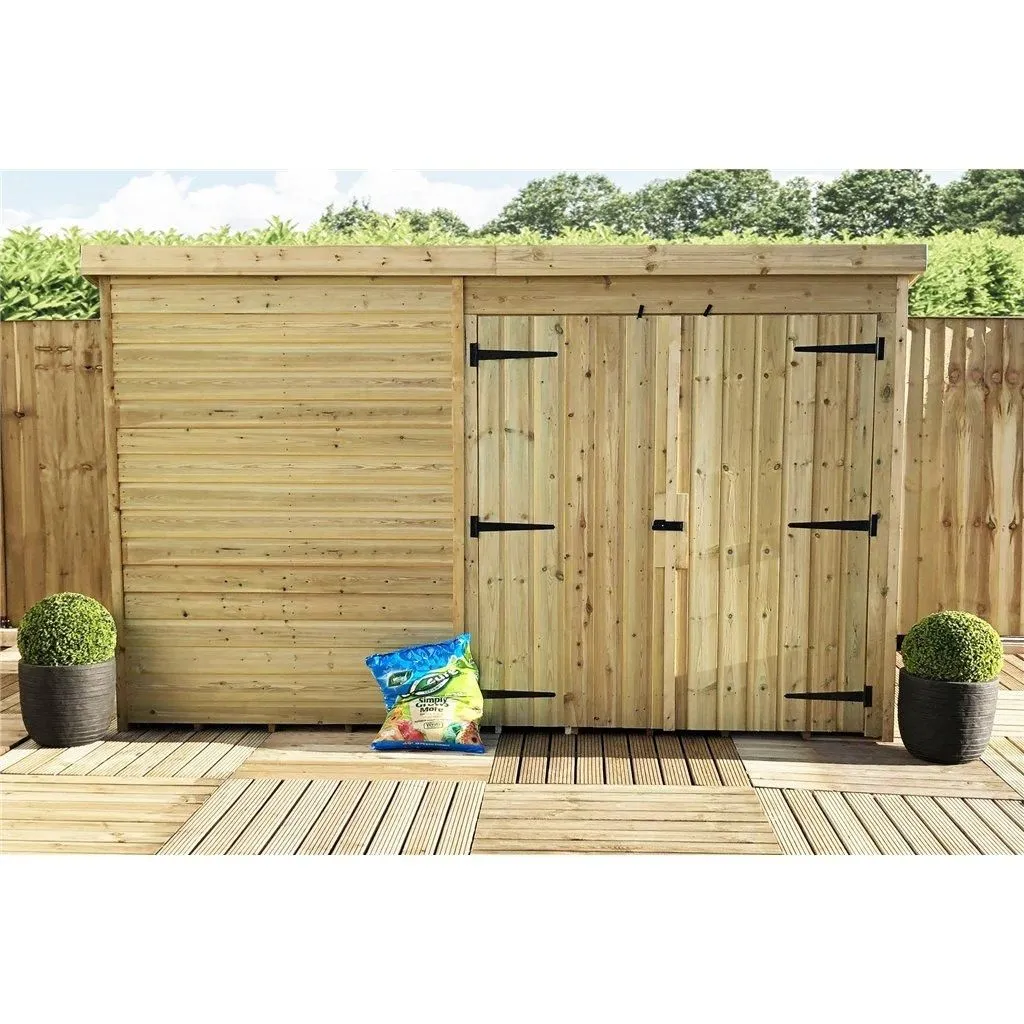 Marlborough 10 x 6 Pressure Treated Pent Garden Shed with Double Doors in Natural