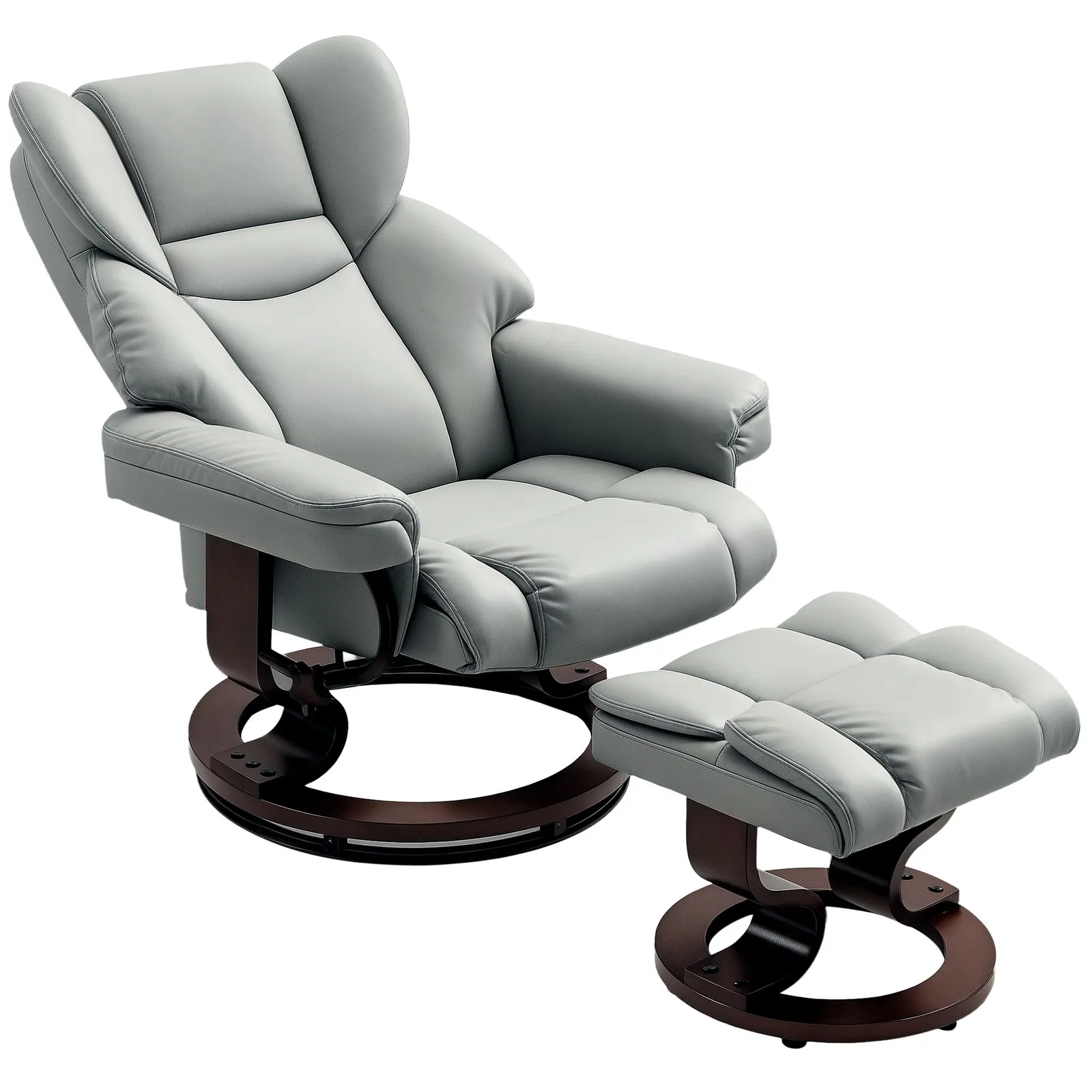 HOMCOM PU Leather Manual Reclining Armchair Footstool Padded Seat Light Grey 2