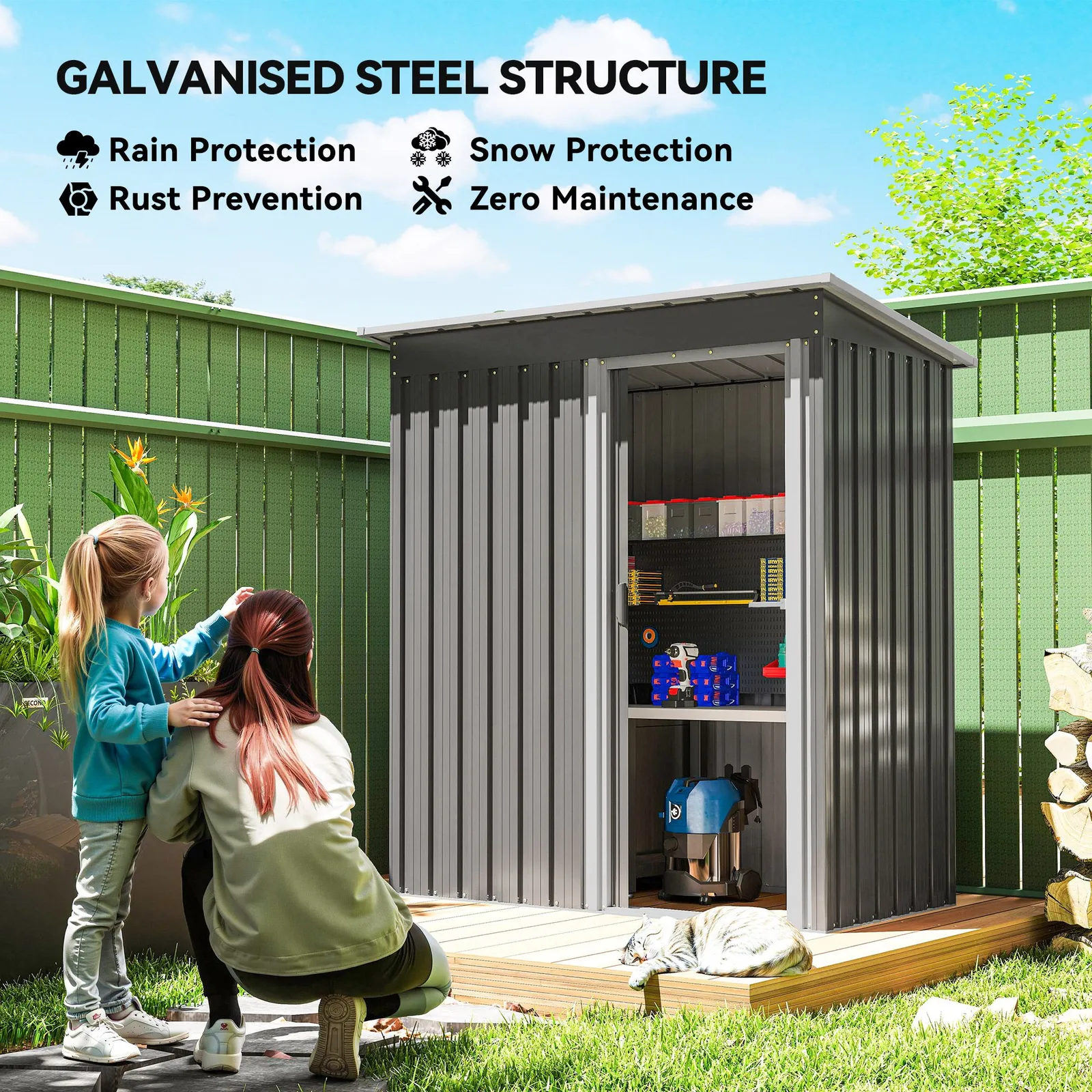 OUTSUNNY 5 x 3ft Garden Storage Shed Sliding Door Sloped Roof Tool, Grey in Light Grey 4