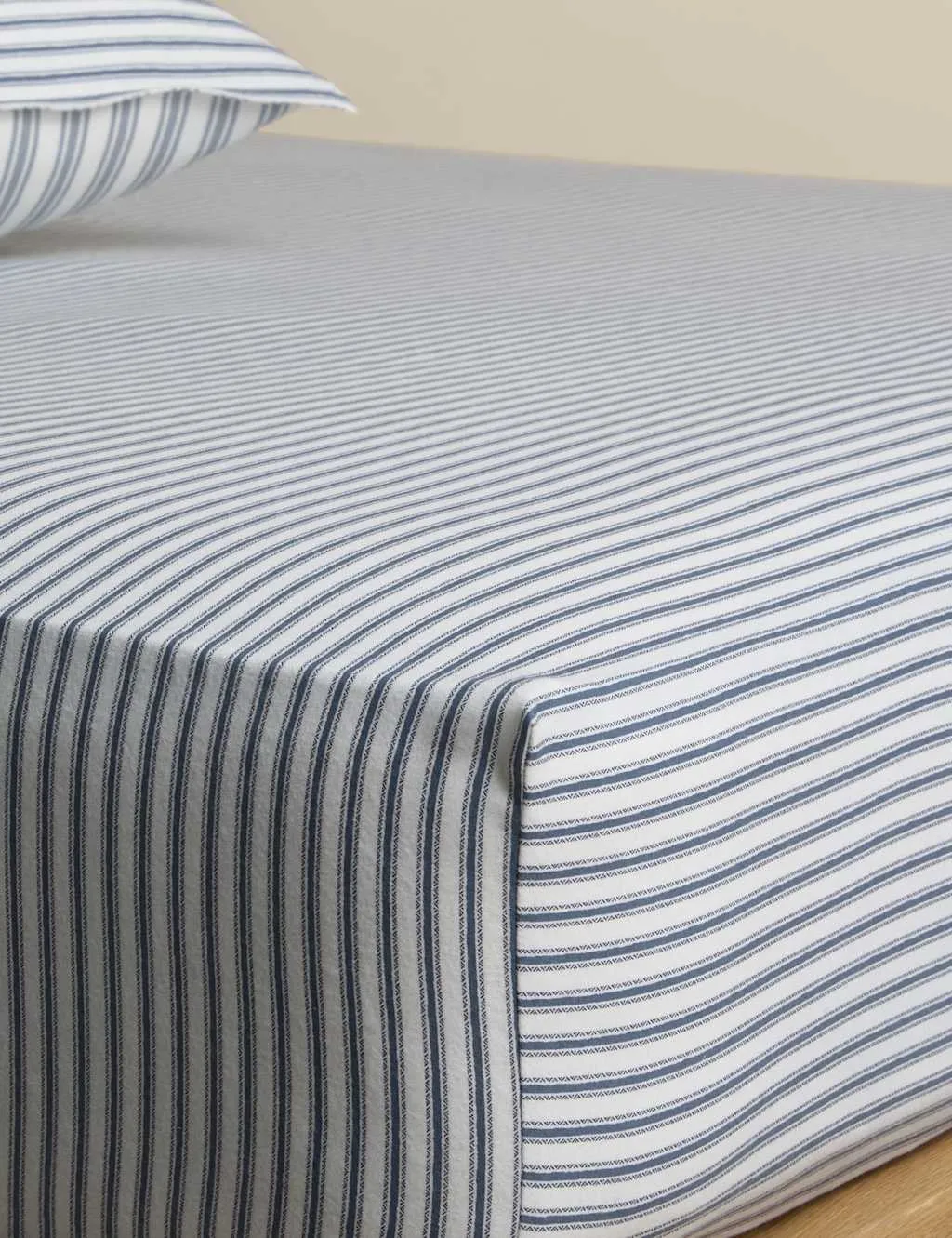 M&S Brushed Cotton Striped Deep Fitted Sheet Slate Blue