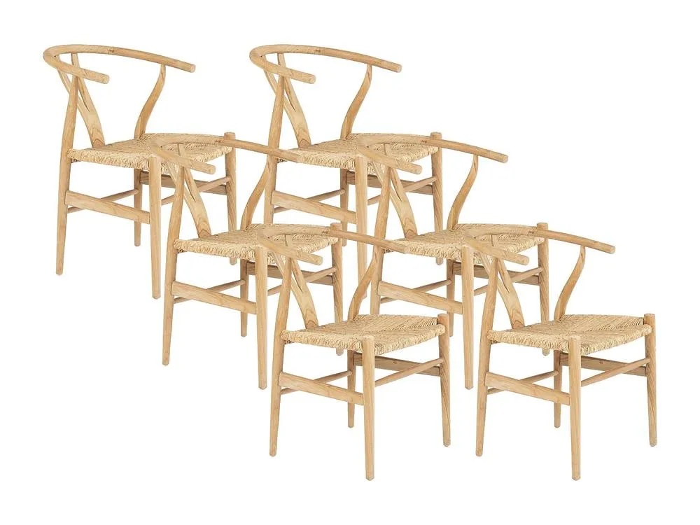 Vente-unique Set Of 6 Teak & Wicker Chairs - Natural - POGIANA in Light Oak