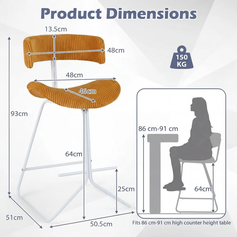 Costway 2PCS Counter Height Stools Fabric Upholstered Armless Barstools in Mustard 2