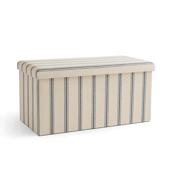 Faux Linen Folkstone Stripe Rectangle Ottoman 3