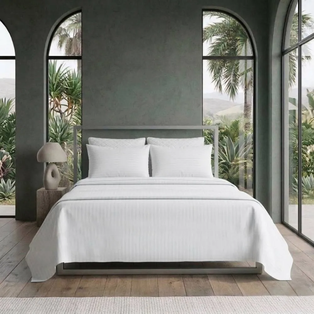 Snug City Luxury Satin Stripe T250 Cotton Rich Soft Flat Sheet Bed Linen in White