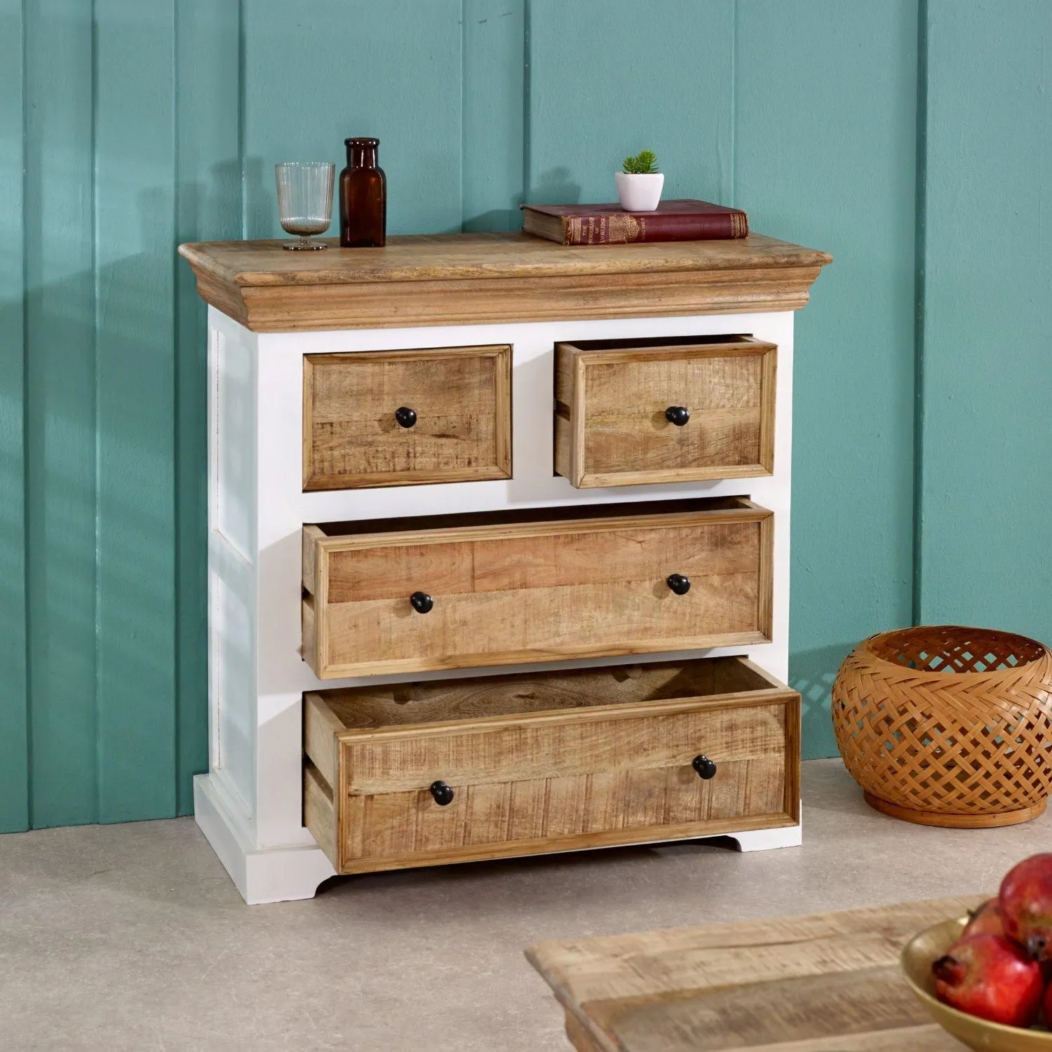 IH Design Curley Solid Mango Wood White Chest Of 4 Drawers 3