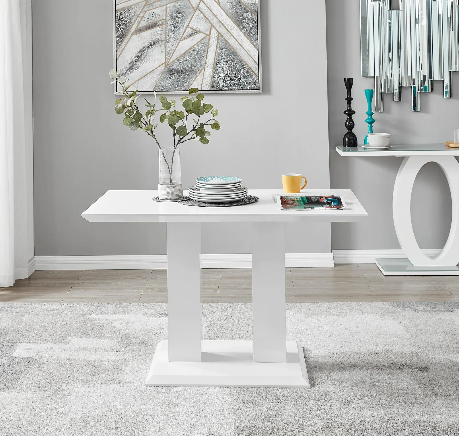 FurnitureboxUK Imperia 4 Seater Modern White High Gloss Rectangular Dining Table & 4 Milan Velvet Chairs in Navy 3