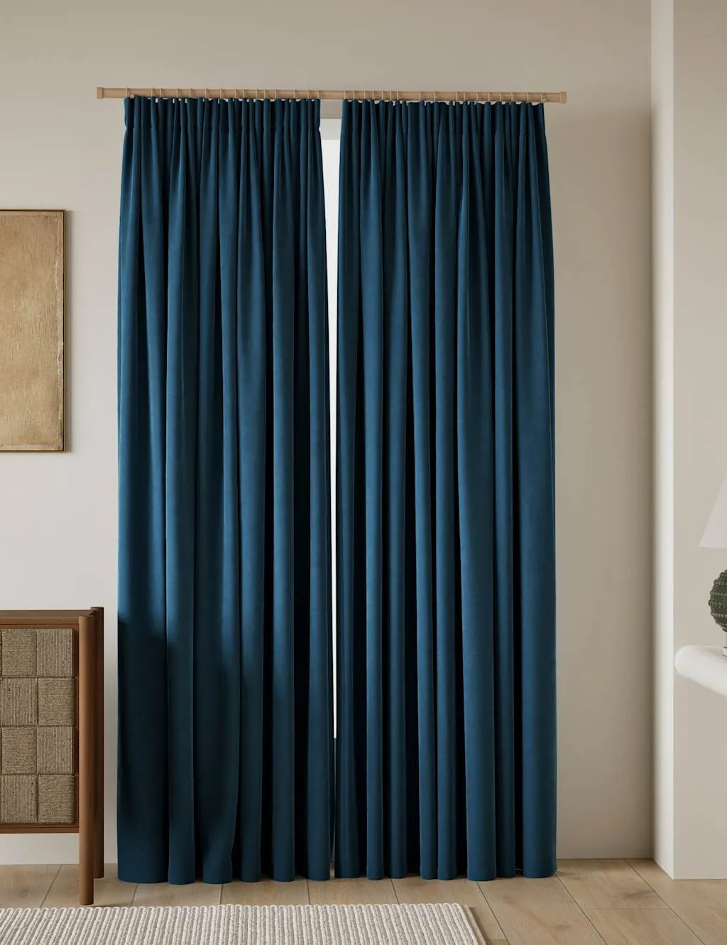 M&S Velvet Pencil Pleat Curtains Petrol