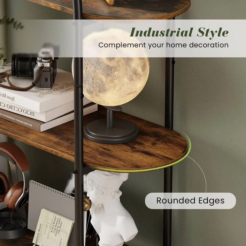 Costway 4-Tier Arched Bookshelf Industrial Bookcase Display Storage Organizer in Brown 5