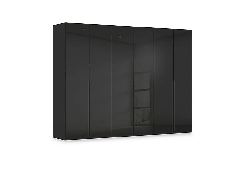 Haven 301cm 6 Door Hinged Wardrobe with Glass Doors - Black Glass