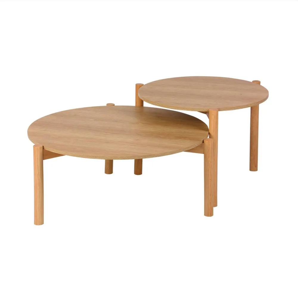 sweeek Round nesting coffee tables wood effect in Beige 2