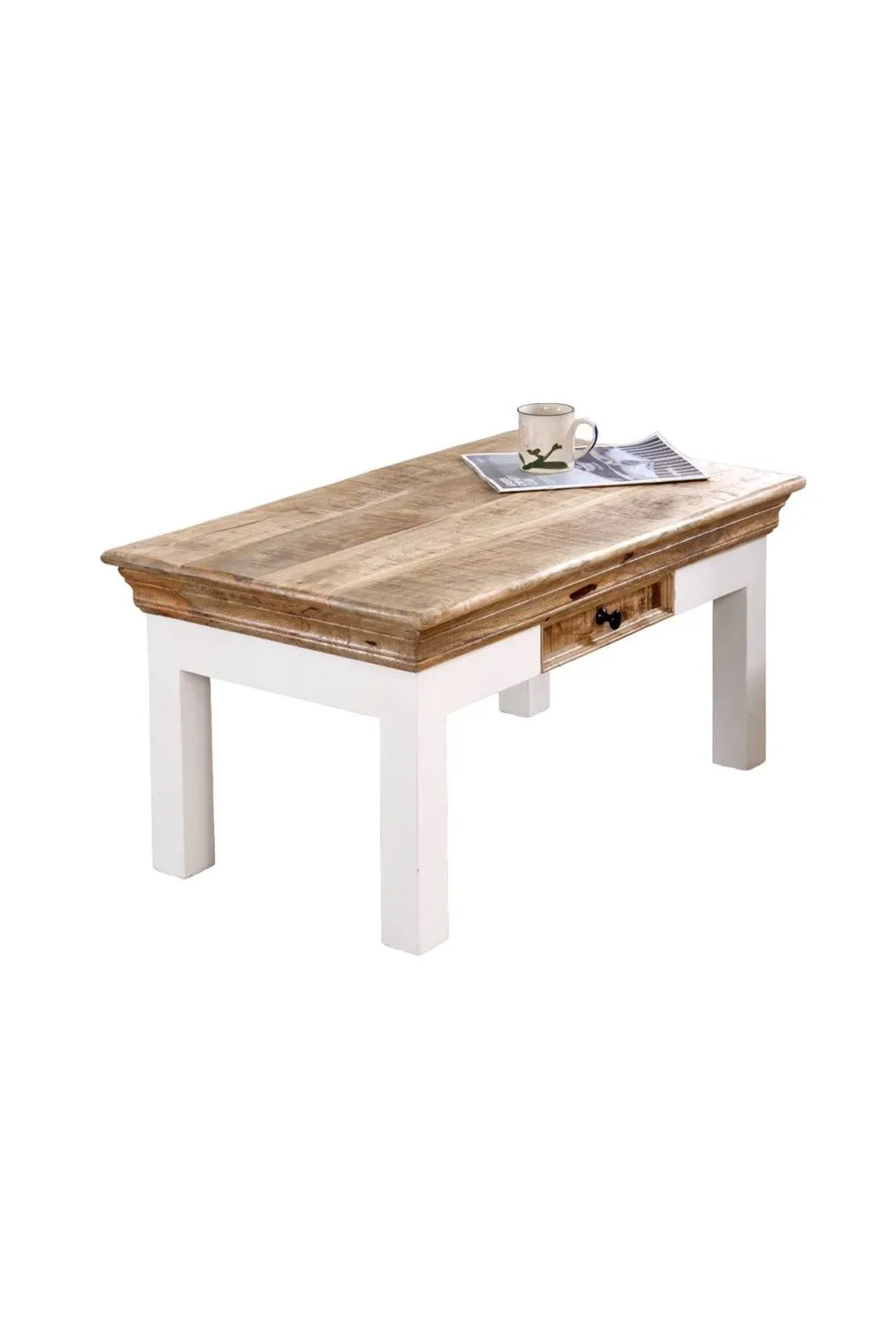 IH Design Washington White Mango Wood Coffee Table with Drawer 2