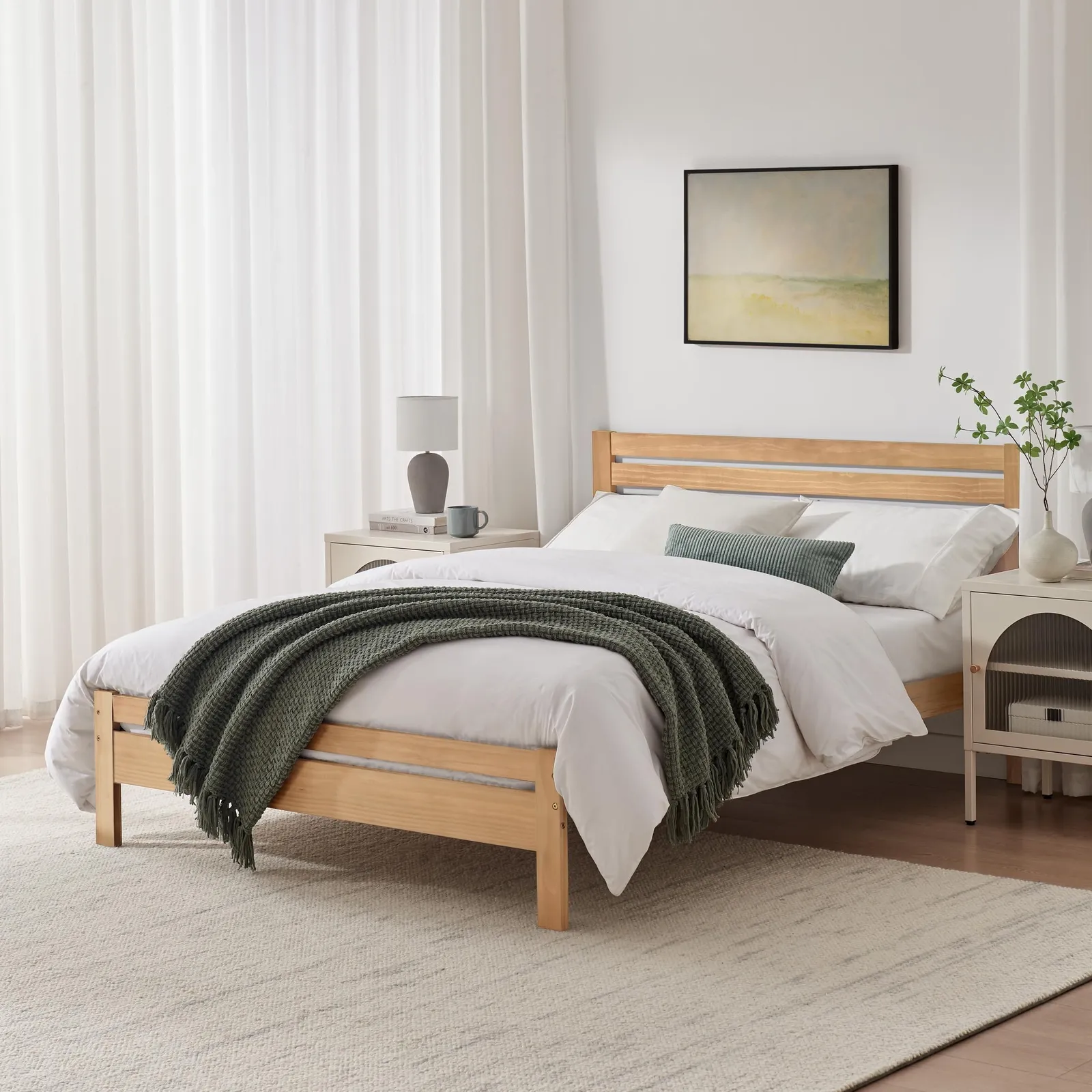 FurnitureboxUK Declan Solid Pine Double Bed Frame in Light Oak 1