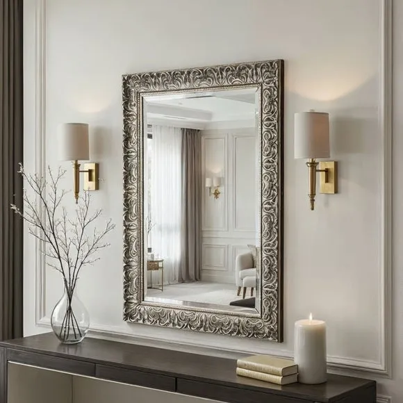 Yearn Carved Antique Bevelled Rectangle Wall Mirror