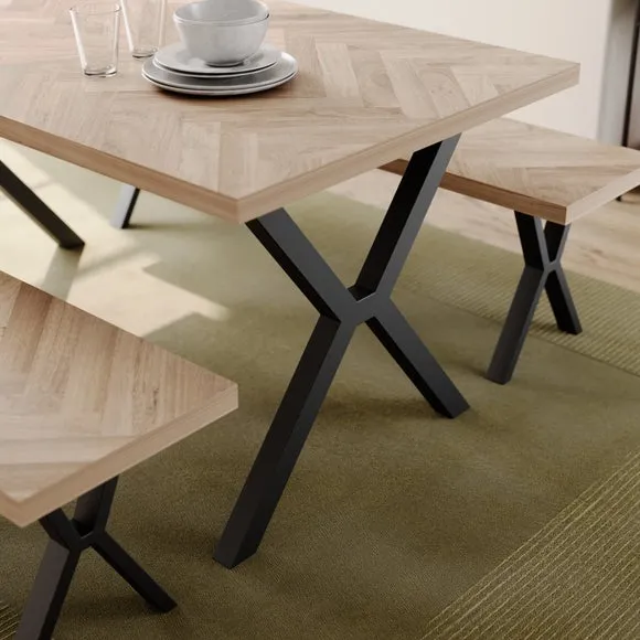Ezra II 6 Seater Rectangular Dining Table with 2 Benches 4