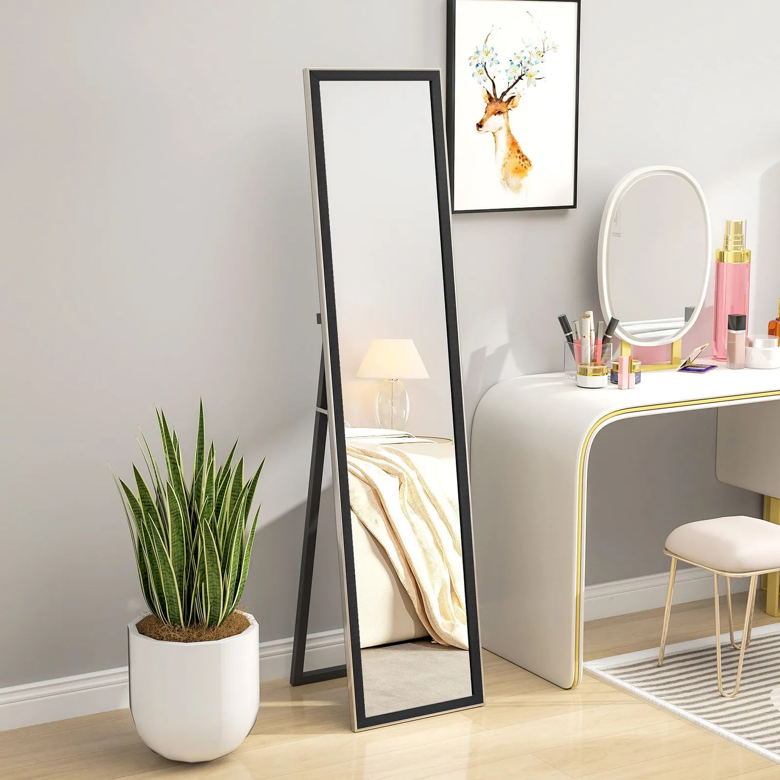 HOMCOM Floor Mirror Wall Mounted Leaning Standing Mirror 37 x 157cm in Black