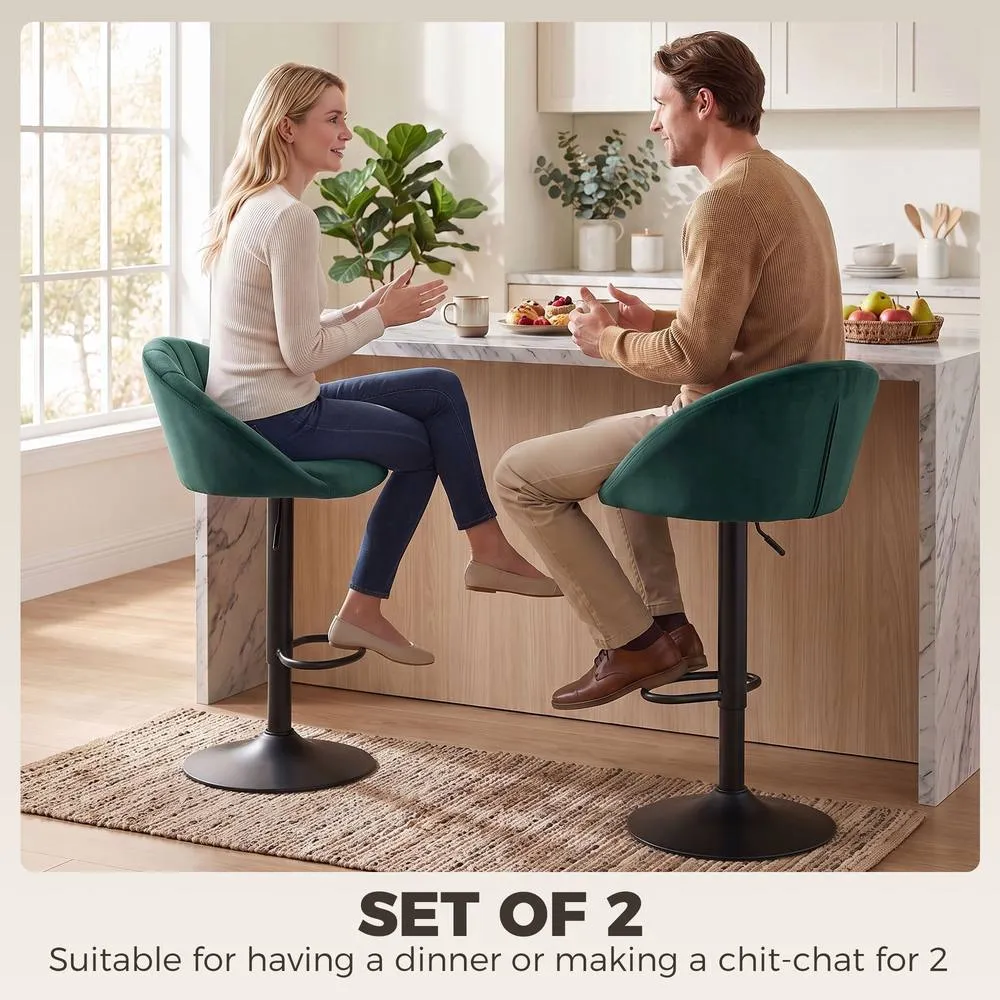 HOMCOM Bar Stools Set of 2 Velvet Adjustable Swivel in Dark Green 4