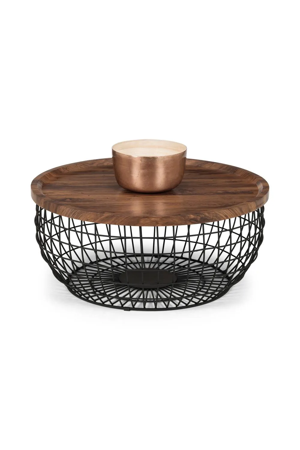 Julian Bowen Smithson Round Wire Basket Base Coffee Table in Walnut 3