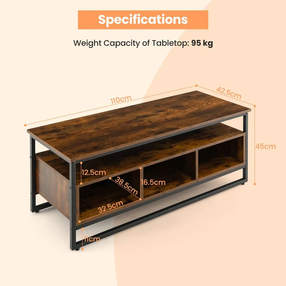 Costway Industrial Center Table with Open Shelf & 3 Storage Cubbies in Brown 2