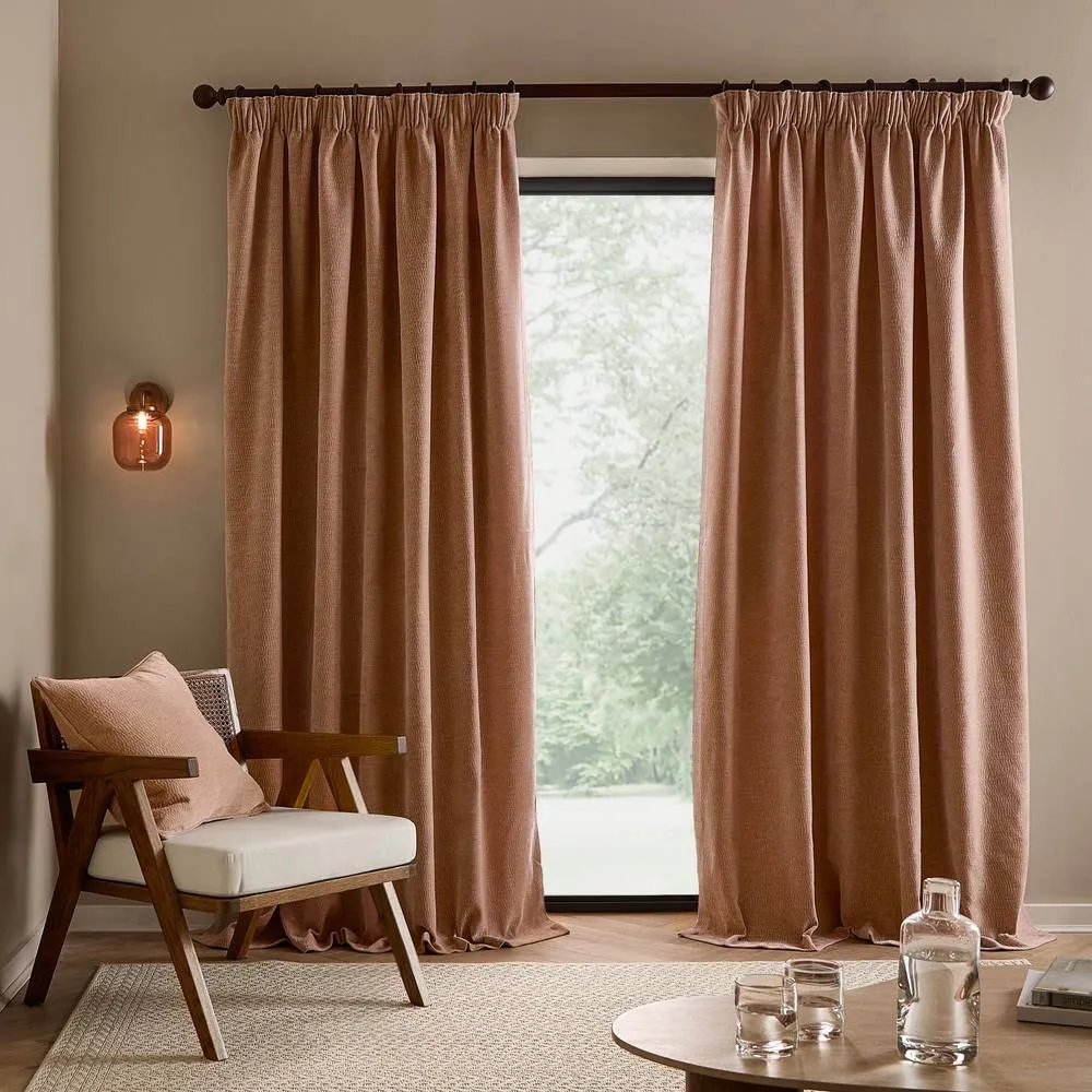Yard Heath Washed Velvet Fully Lined Pencil Pleat Curtain Pair in Coral 4