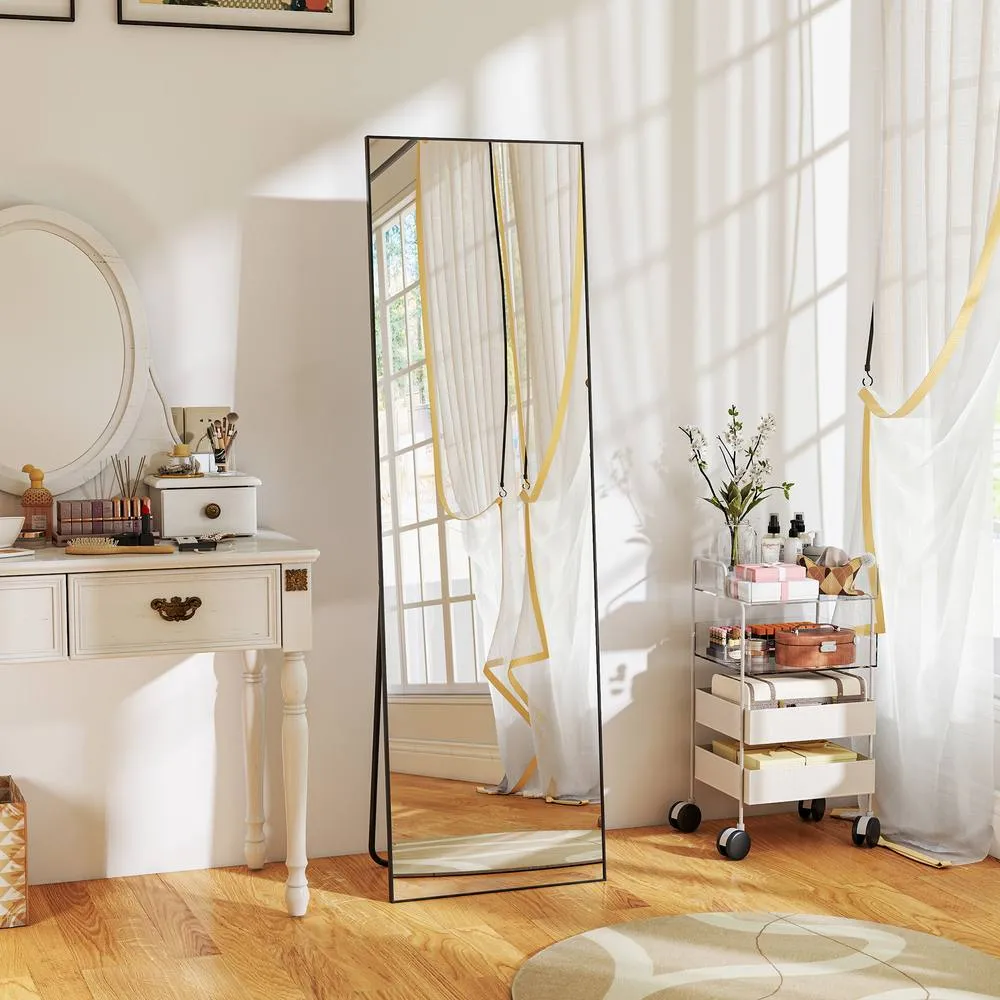 HOMCOM Full Length Mirror, Standing or Wall-Mounted Dressing Mirror, Black