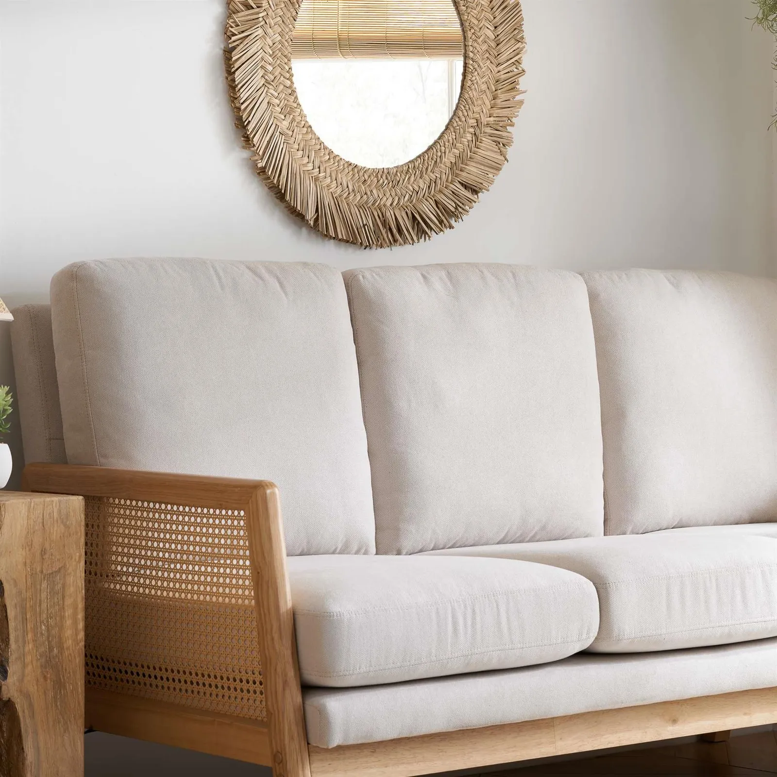 Birlea 3 Seater Sofa Settee Rattan White Fabric Ivy 2
