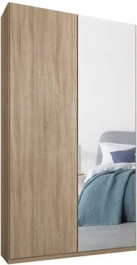 Caren 2 door 100cm Hinged Wardrobe, Oak Frame, Oak and Mirror Doors