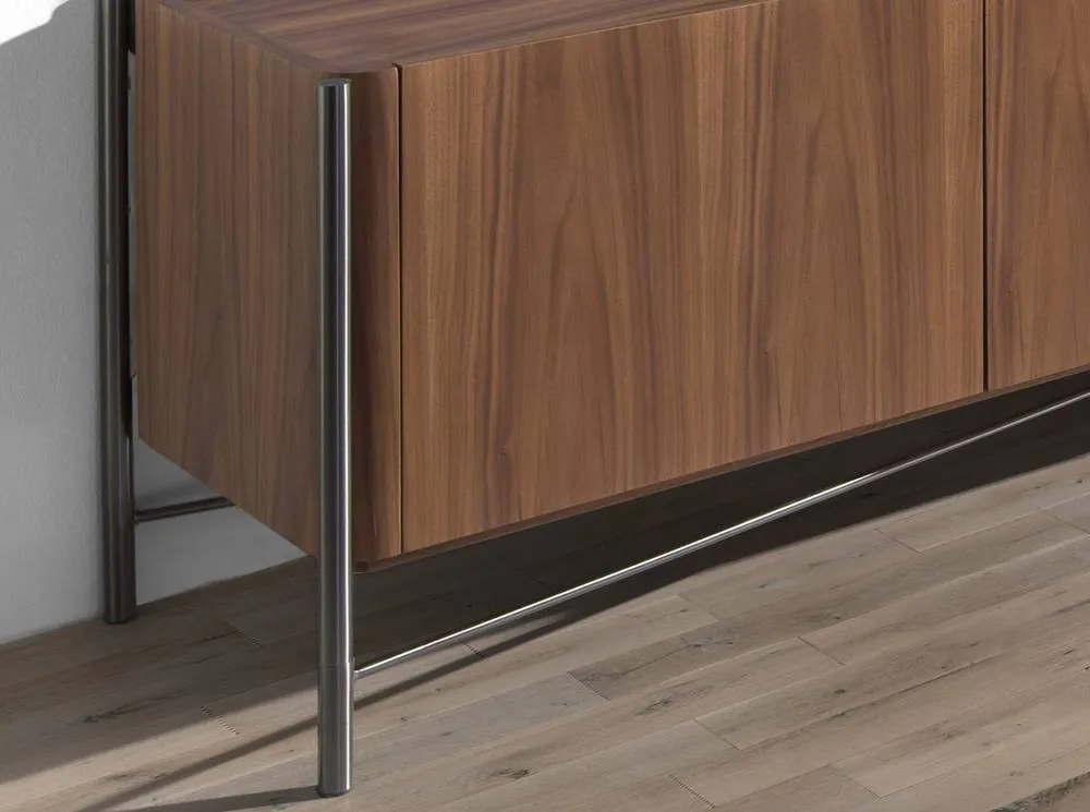 Angel Cerda Walnut TV Stand with Dark Steel Legs 220 cm, 4-Door in Brown 5