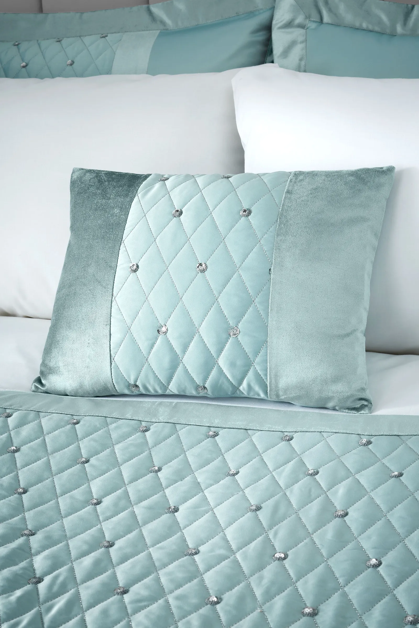 Catherine Lansfield 'Sequin Cluster' Cushion in Duck Egg Blue