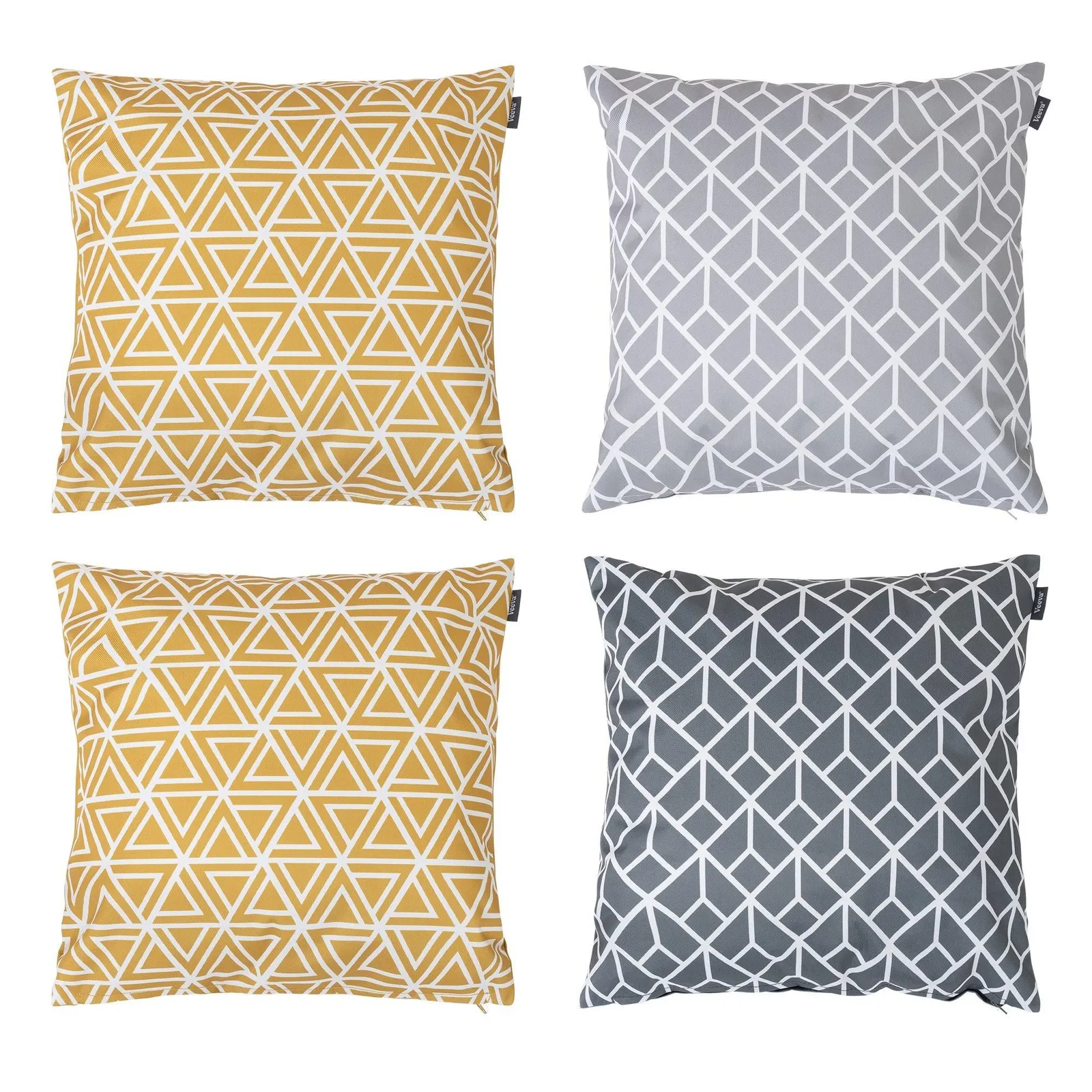 icon Indoor & Outdoor Waterproof Cushion Set of 4 Teal Grey Geometric Waterproof Cushion in Green