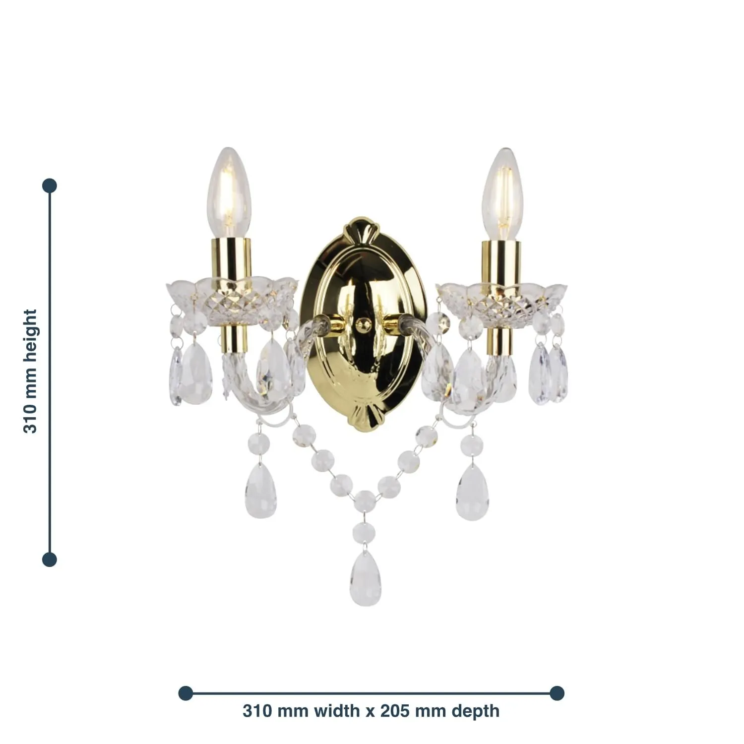 First Choice Lighting Set of 2 Clear & Gold Marie Therese Style 2 x 40W Wall Light 5