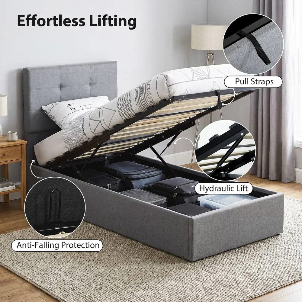 HOMCOM Upholstered Ottoman Bed, 3ft Single Storage Bed Frame, Grey 5