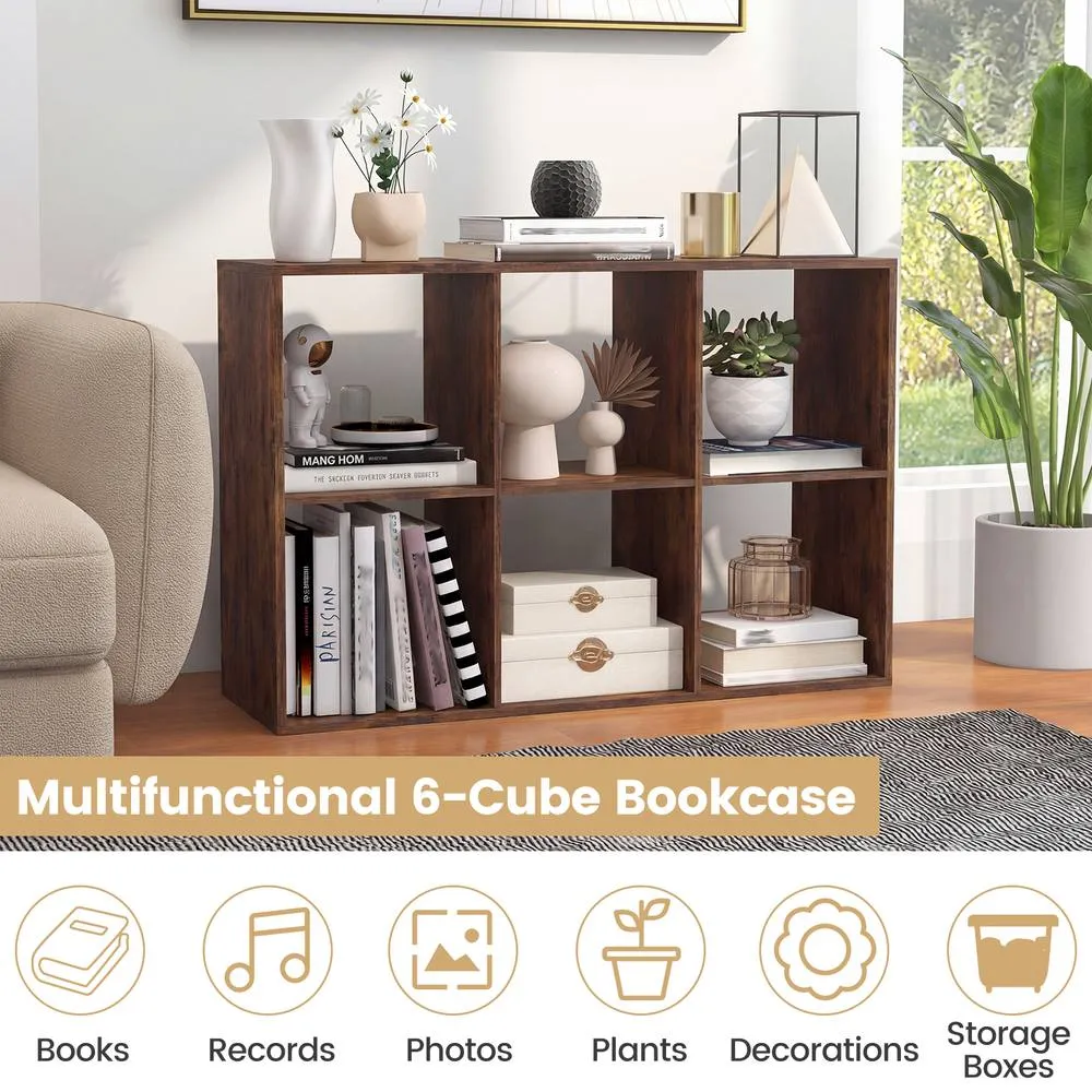 Costway 6-Cube Bookshelf Wooden Ladder Shelf Modern 2-Tier Open Display Shelf in Brown 6