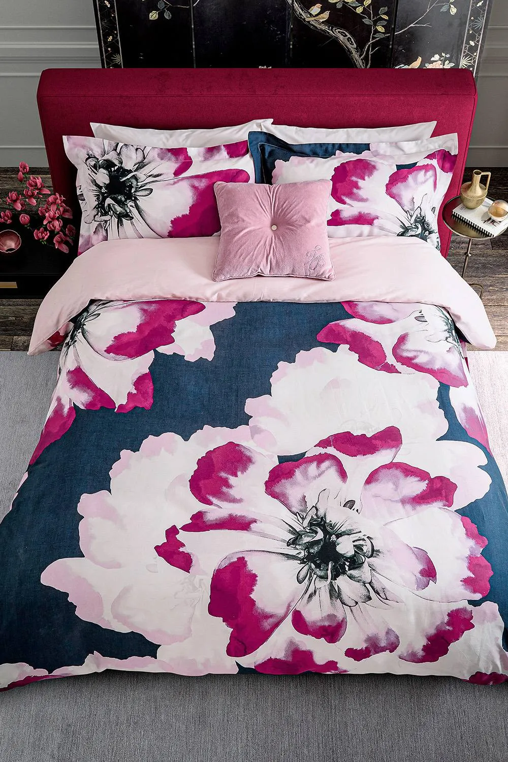 Ted Baker 'Inky Bloom' Cotton Duvet Cover Set in Navy