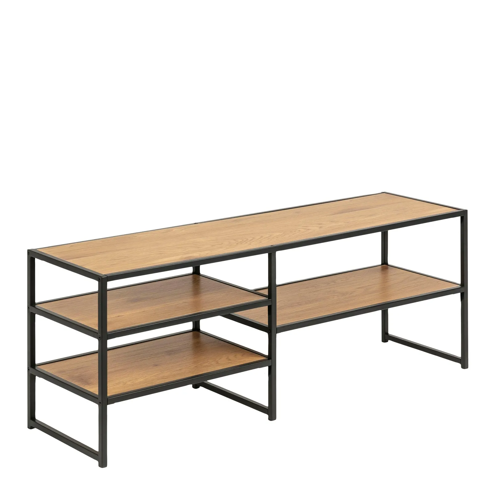 Furniture To Go Seaford Black Metal Open TV Unit with 3 Oak Shelves 3