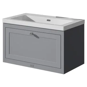 Bayswater Hartleigh Plummett Grey Traditional Wall Hung Vanity Unit & 1 Tap Hole Modern Recessed Basin - 800mm 2