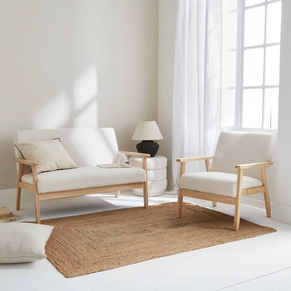 sweeek Armchair & love seat in boucle fabric & rubber wood in Off-White 4