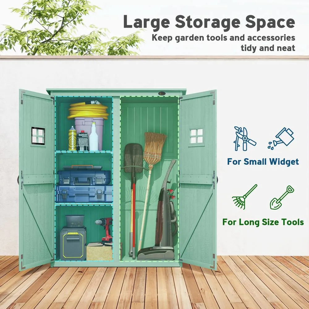 OUTSUNNY Wooden Garden Shed Tool Storage Cabinet Double Door Shelf Green 4