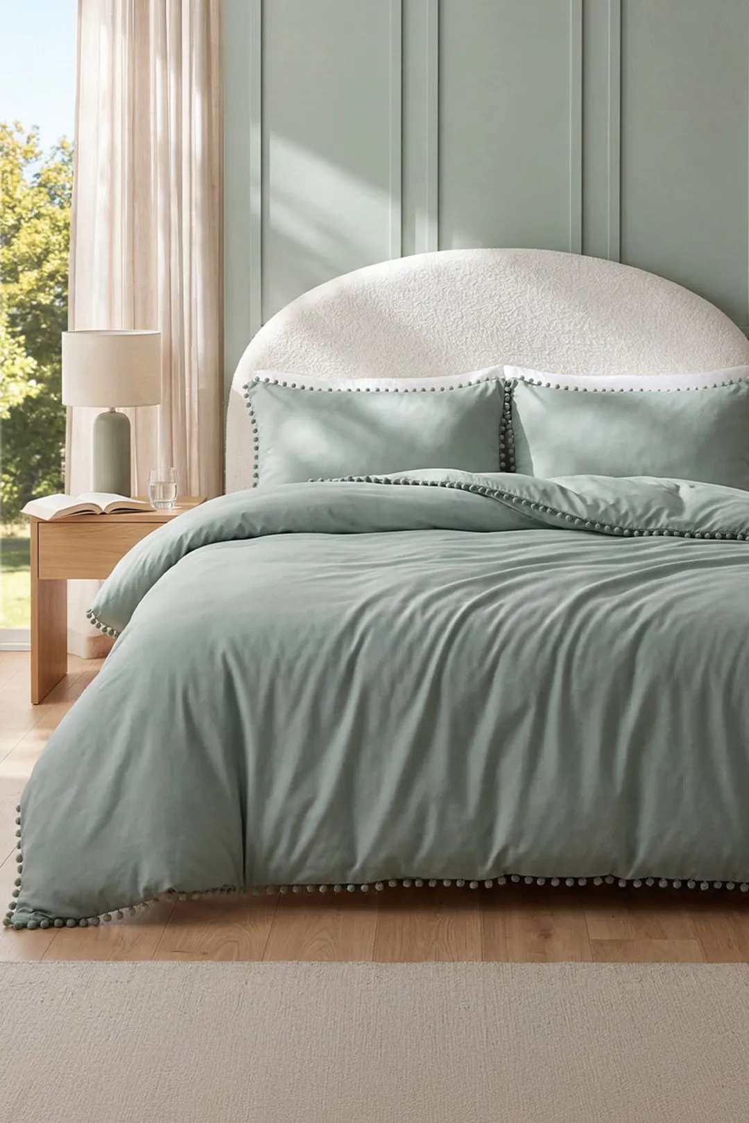 Living and Home 3Pcs Double Bedding Solid Duvet Cover with 2 Pillowcase Set in Green
