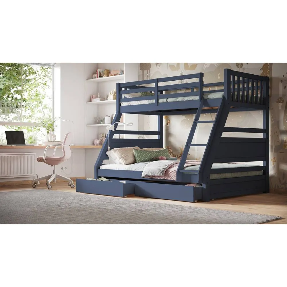 Flair Ollie Wooden Triple Bunk Bed with Drawers in Blue 1
