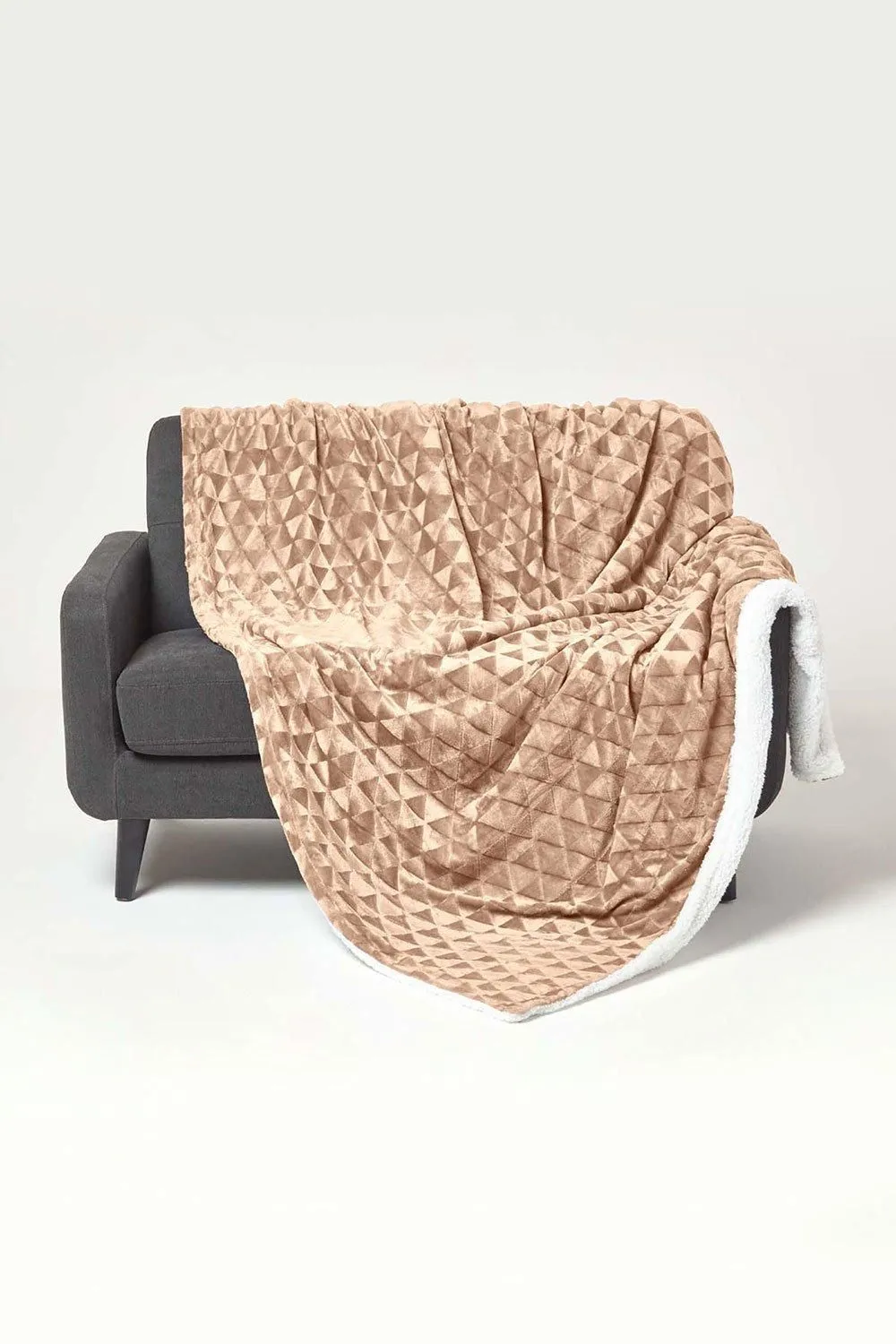 Homescapes Geometric Triangle Velvet Throw in Brown