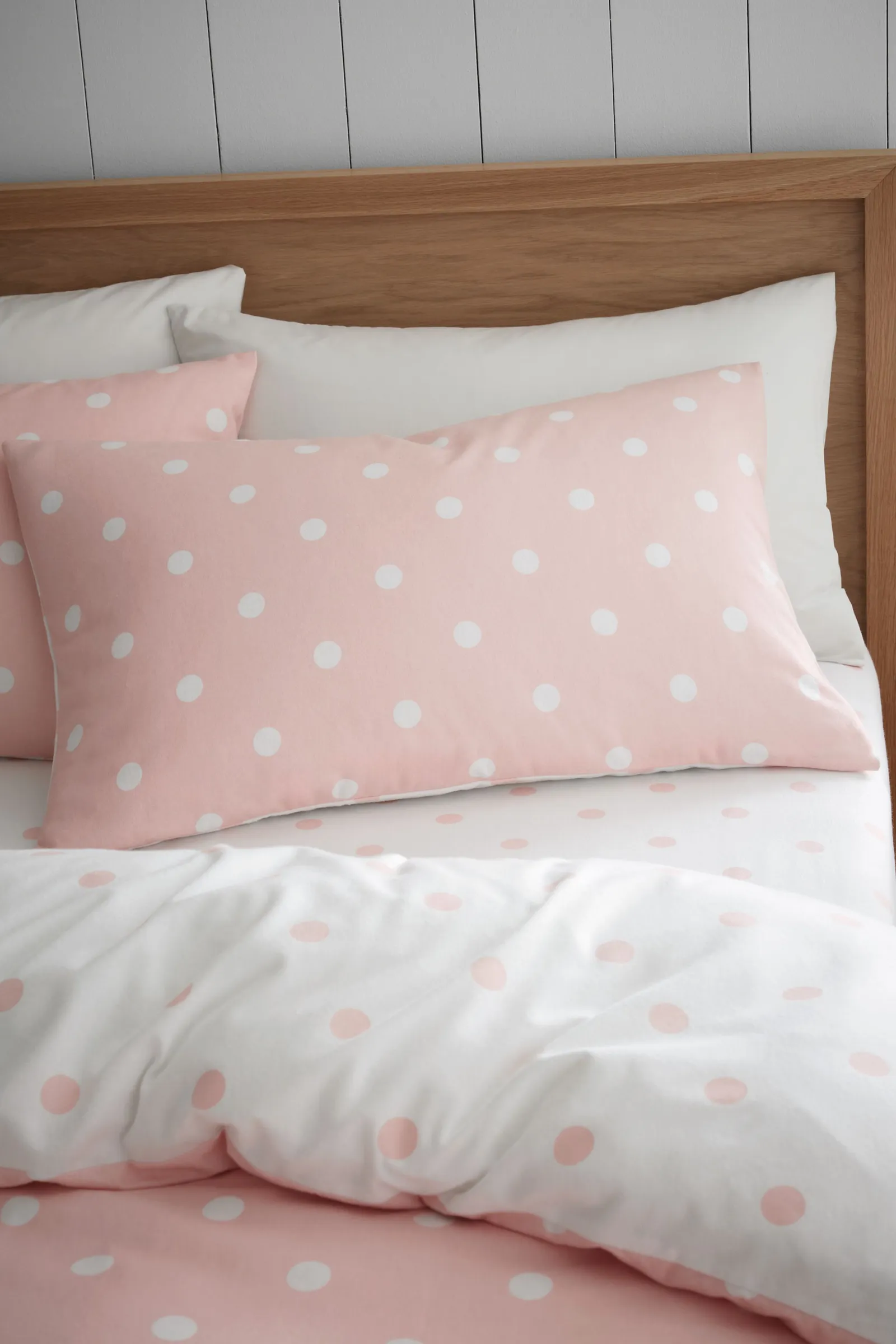 Catherine Lansfield 'Brushed Polka Dot' Cotton Reversible Duvet Cover Set in Pink 3